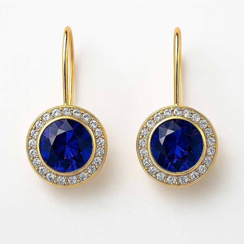 ⚜️ Elegant Gold Earrings With Blue and Clear Zirconia 💎 - Picture 1 of 11